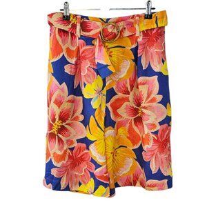 Farm Rio x Anthropologie Linen Blend Belted Floral Bermuda Shorts, Relaxed,Small